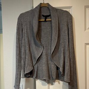 BCBGMaxAzria Charcoal Ribbed Tie-Back Cardigan